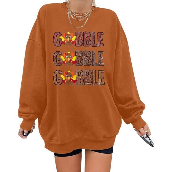 Tops - Women Thanksgiving Gobble Sweatshirt Oversized Turkey Day Pullover